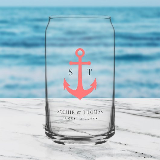 Benutzerdefinierte Farben Monogramm Anker Hochzeit Dosenglas