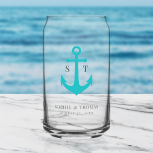 Benutzerdefinierte Farben Monogramm Anker Hochzeit Dosenglas
