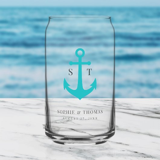 Benutzerdefinierte Farben Monogramm Anker Hochzeit Dosenglas