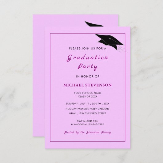 Benutzerdefinierte Farben und Schriftart Abschluss Einladung (Vorne/Hinten)