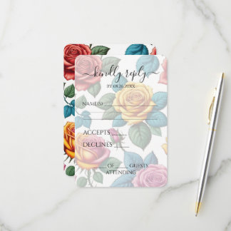 Benutzerdefinierte farbenfrohe Vintage-Rosen Hochz RSVP Karte