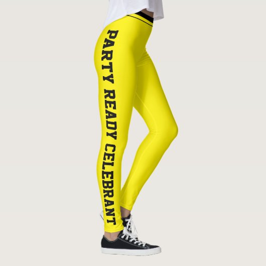 Benutzerdefinierte Feier Gelb-Schwarzes Monogramm  Leggings (Rechts)