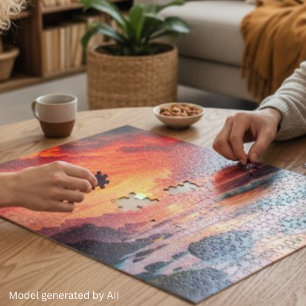 Benutzerdefinierte feurige Sonnenuntergangs-Küsten Puzzle