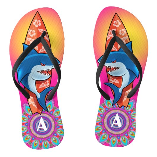 Benutzerdefinierte Flip Flops Hai Surfen Hippie Bo Badesandalen (Fußbett)