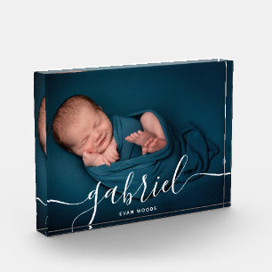 Benutzerdefinierte Foto-Babynamen-Vorlage Andenken Fotoblock