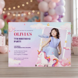 Benutzerdefinierte Foto-Einhörner Kindergeburtstag Save The Date