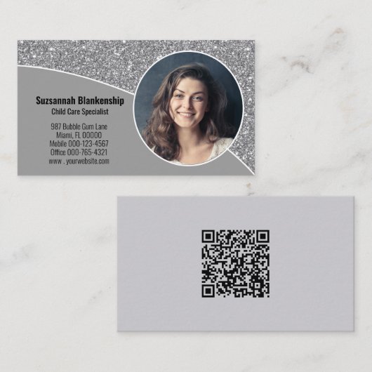 Benutzerdefinierte Foto-Imitate Silver Glitzer QR- Visitenkarte (Vorne/Hinten)