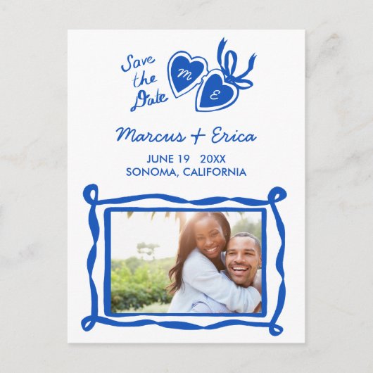 Benutzerdefinierte Foto-Initialen Save the Date fü Postkarte (Vorderseite)