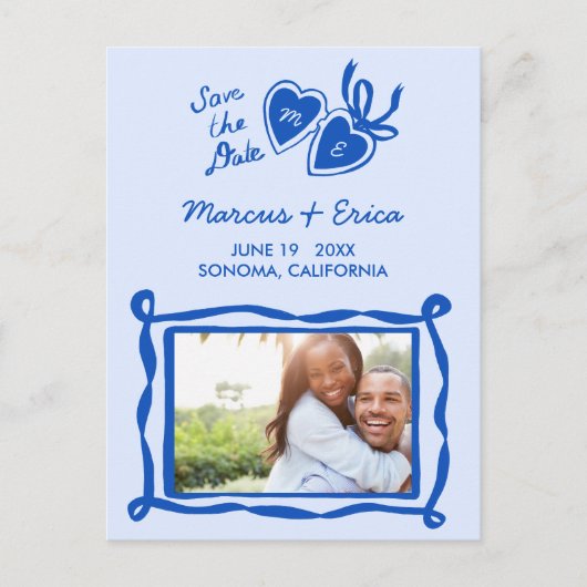 Benutzerdefinierte Foto-Initialen Save the Date fü Postkarte (Vorderseite)