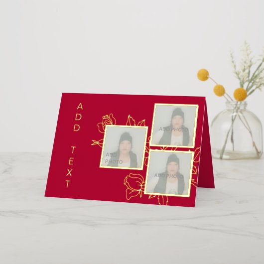 Benutzerdefinierte Foto-Karte für Red Gold Floral  (Schenken)