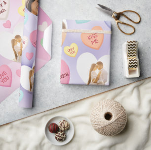 Benutzerdefinierte Foto-Konversation Candy Hearts Geschenkpapier
