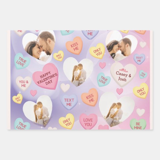 Benutzerdefinierte Foto-Konversation Candy Hearts Geschenkpapier Set (Vorderseite)