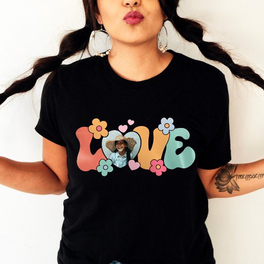 Benutzerdefinierte Foto Liebe Herz Blume Hippie T-Shirt