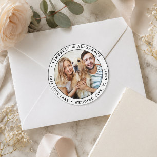 Benutzerdefinierte Foto-Moderne Hochzeit Absendera Runder Aufkleber