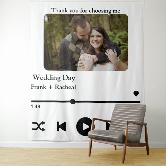 Benutzerdefinierte Foto-Musikantenliste für Paare Wandteppich (Beispiel)