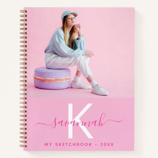 benutzerdefinierte Foto-Pink-Monogramm des Sketchb Notizblock (Vorderseite)