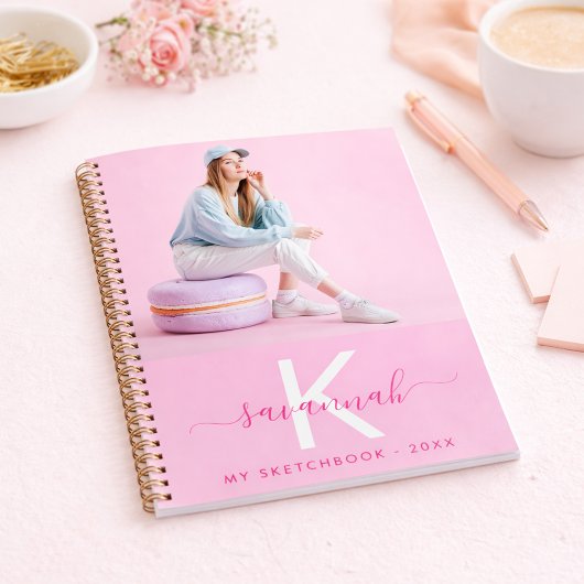 benutzerdefinierte Foto-Pink-Monogramm des Sketchb Notizblock