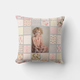 Benutzerdefinierte Foto-Pink- und Grau-Patchworkde Kissen