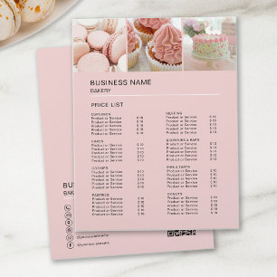 Benutzerdefinierte Foto-QR-Rosa-Bäckerei-Preislist Flyer