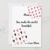 Benutzerdefinierte Foto-Rosa Herz-Muttertagskarte Feiertagskarte (Rückseite)