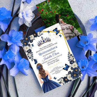 Benutzerdefinierte Foto Royalblaue Quinceañera-Ein Einladung