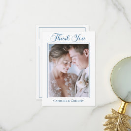 Benutzerdefinierte Foto-Staubblaue Blumen-Hochzeit Dankeskarte