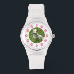 Benutzerdefinierte Foto-Uhr - rosa Paw-Drucke Armbanduhr<br><div class="desc">Eine Uhr mit rosa Pfoten druckt mit Ziffern. Personalisieren Sie mit Ihrem eigenen Foto Upload im Zentrum.</div>