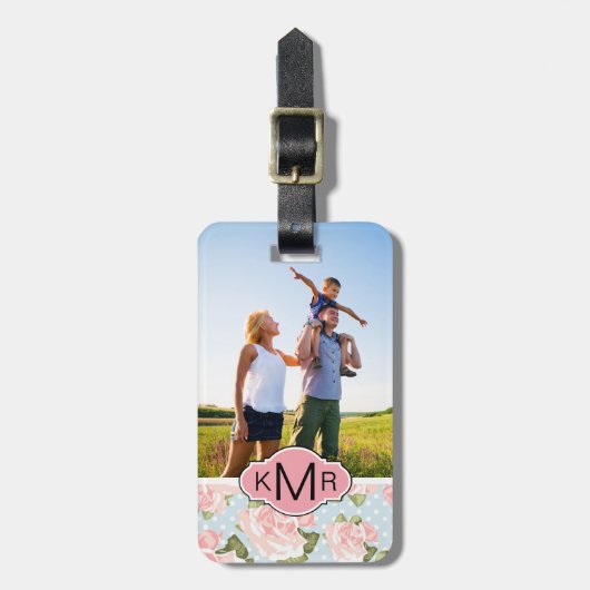 Benutzerdefinierte Foto- und Monogramm-Rose mit bl Gepäckanhänger (Vorderseite vertikal)