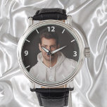 Benutzerdefinierte Foto-Vater-weiße Zahlen Armbanduhr<br><div class="desc">Vorlage für Ihr eigenes Foto des besten Vaters,  Papa in der Welt. Weiße Zahlen.</div>