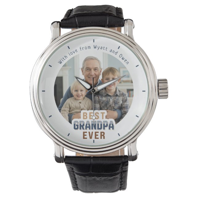 Benutzerdefinierte Fotobotschaft Bester Opa Aller  Armbanduhr (Vorderseite)