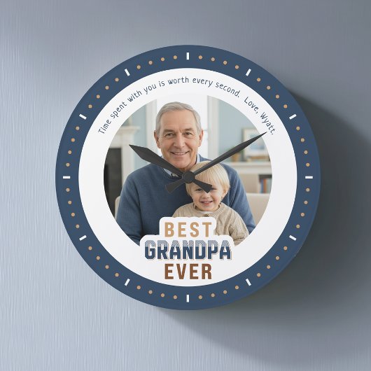 Benutzerdefinierte Fotobotschaft Bester Opa ever G Große Wanduhr
