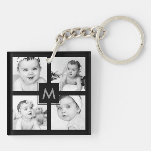Benutzerdefinierte FotoCollage Erstschwarze 8 Bild Schlüsselanhänger (Rückseite)