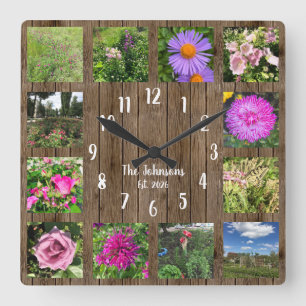 Benutzerdefinierte Fotocollage Land Rustikales Hol Quadratische Wanduhr