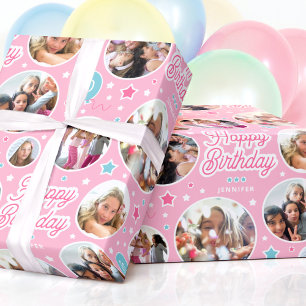 Benutzerdefinierte Fotocollage Mädchen Geburtstag Geschenkpapier