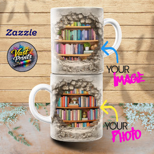 Benutzerdefinierte Fotocollage Rissige Wand Bücher Zweifarbige Tasse