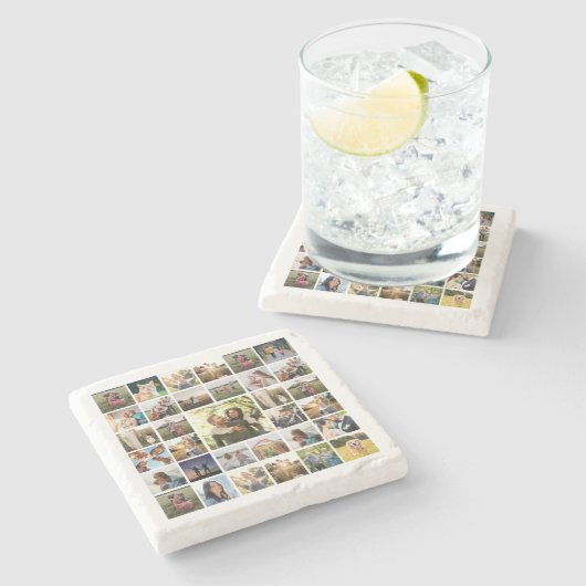 Benutzerdefinierte FotoCollage Steinuntersetzer (Seitenansicht)