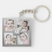 Benutzerdefinierte Fotolage Silver Monogram 4 Bild Schlüsselanhänger (Rückseite)