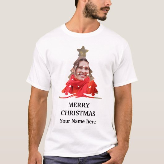 Benutzerdefinierte Fotovorlage für Weihnachtsbaume T-Shirt (Vorderseite)