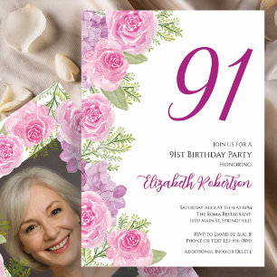 Benutzerdefinierte Fotovorlage rosa Rosen 91. Gebu Einladung