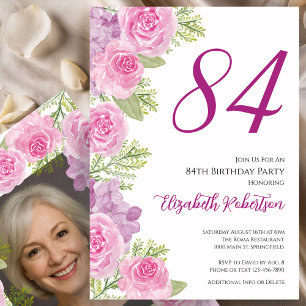Benutzerdefinierte Fotovorlage rosa Rosen zum 84.  Einladung