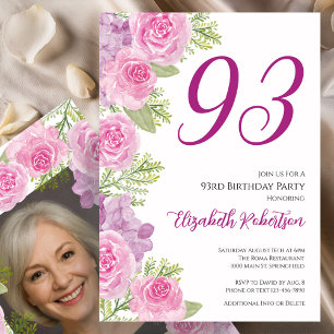 Benutzerdefinierte Fotovorlage Rosa Rosen zum 93. Einladung