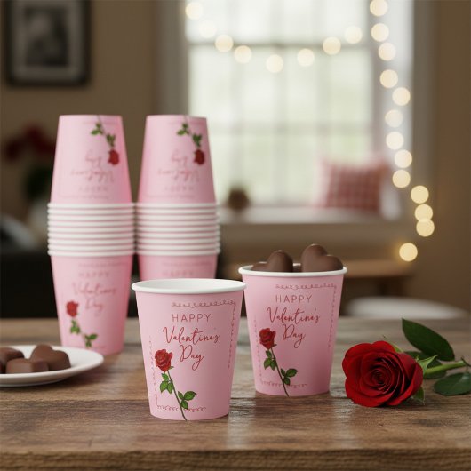 Benutzerdefinierte Frohe Valentinstag-Rose Pappbecher