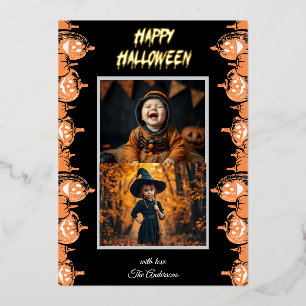 Benutzerdefinierte "Frohes Halloween" Zwei-Fotos Folieneinladung