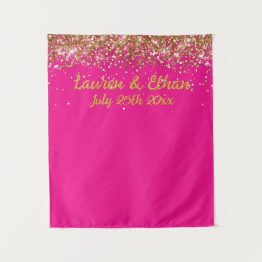 Benutzerdefinierte Fuchsia & Gold Glitter Hochzeit Wandteppich (Vorderseite)