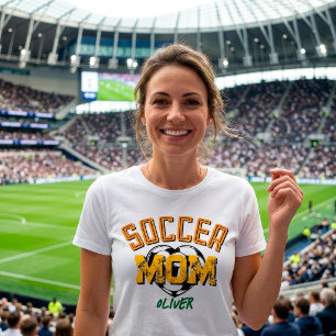 Benutzerdefinierte Fußball-Mama Gelb Orange Herz S Tri-Blend Shirt