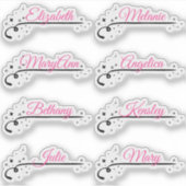 Benutzerdefinierte Gästeliste 8 Namen Pink Calligr Aufkleber (Vorderseite)
