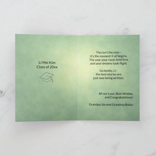 Benutzerdefinierte geklappte Abschluss-Karte Asiat Dankeskarte (Innenseite)