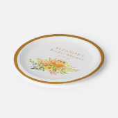 Benutzerdefinierte gelbe Wasserfarbe Floral Brautp Pappteller (Schrägansicht)