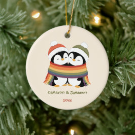 Benutzerdefinierte gemütliche Pride-Pinguine Weihn Keramik Ornament