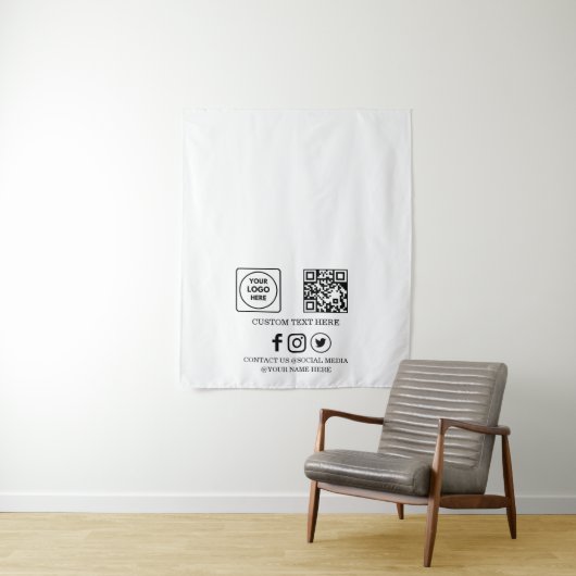 Benutzerdefinierte Geschäftslogo-QR-Code-Branding- Wandteppich (Beispiel)